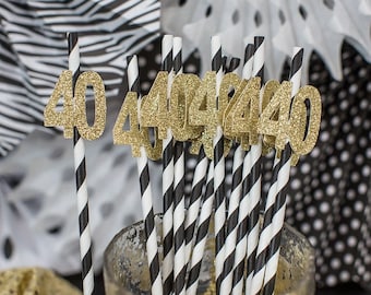 40th Birthday Decorations, 40th Birthday Straws, Age 40 Straws, Black Gold 40th Birthday, Forty and Fabulous, Forty & Flawless, Forty Decor