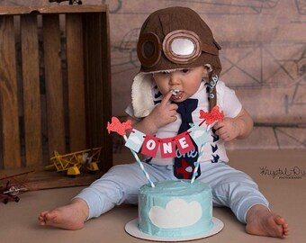 Time Flies Airplane Cake Topper, Vintage Plane Birthday Party Decor