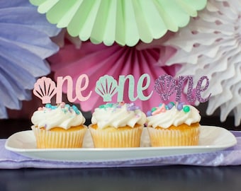Mermaid 1st Birthday Cupcake Toppers, Pastel Colors (12 ct)