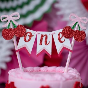 Cherry First Birthday Party Decorations. Cherry Cake Topper. Cherry Cake Banner. Cherry Smash Cake Topper. She&#39;s The Cherry on Top 1st Birth
