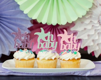 Oh Baby Cupcake Toppers. Under the Sea Baby Shower. Beach Baby Shower Decorations. Mermaid Baby Shower Decorations. Beach Baby Shower Topper