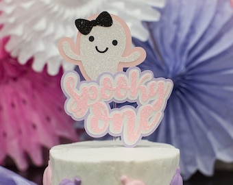 Pink Ghost Spooky One Cake Topper, Halloween 1st Birthday