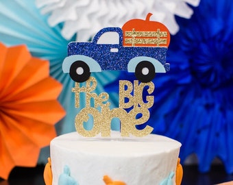 Pumpkin Truck 'The Big One' Cake Topper, Blue & Gold First Birthday