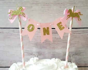 Pink and Gold Carousel Birthday, Carousel Cake Topper, Carousel Cake Bunting, Carousel First Birthday, Pink Gold First Birthday, Smash Cake