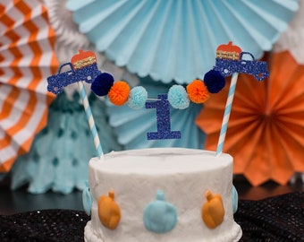 Pumpkin Truck Cake Topper: Blue First Birthday Decor