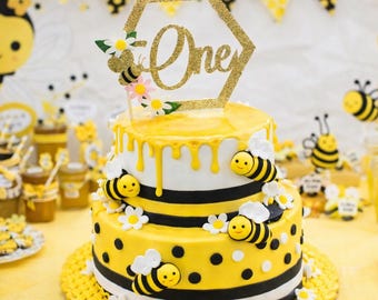 Glitter Bee Cake Topper, First Birthday Decorations