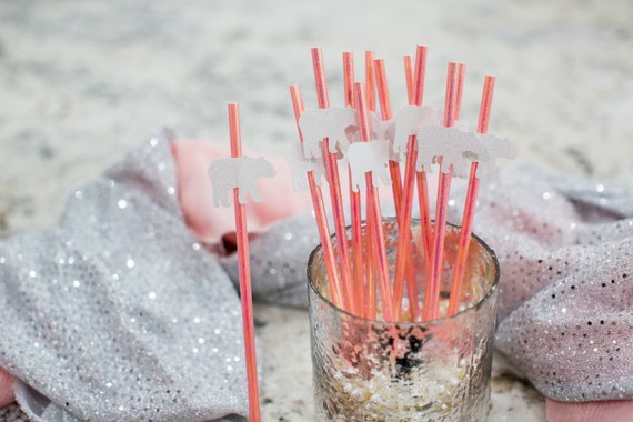 Polar Bear Party Decorations. Polar Bear Straws. Girl Winter Onederland Decorations. Pink Polar Bear Decorations. Winter Onederland Straws. Il_570xn