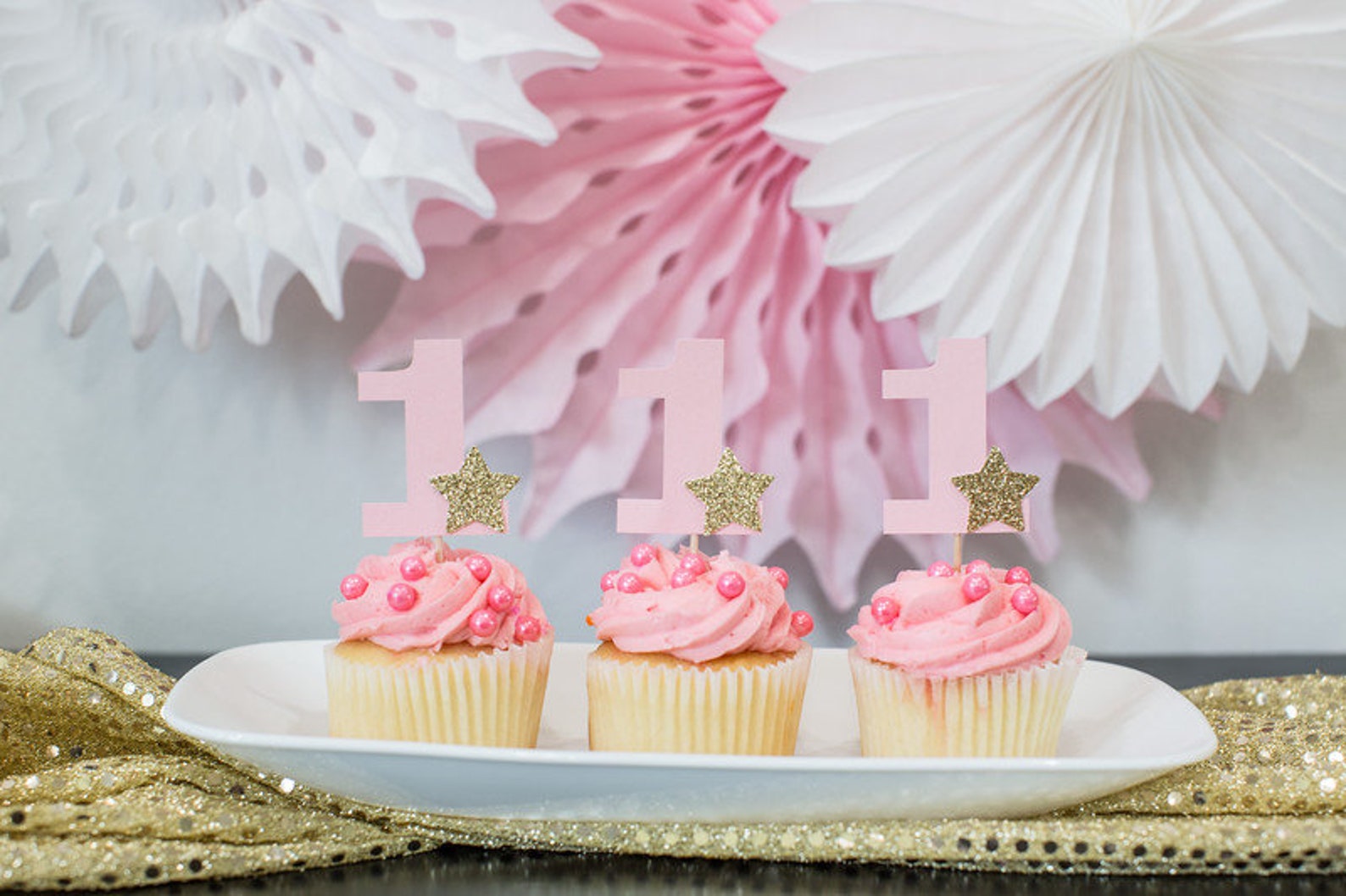 Pink & Gold 1st Birthday Cupcake Toppers, Twinkle Star Decorations - Etsy