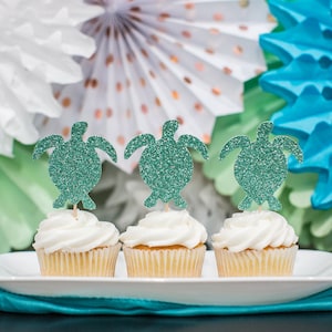 Sea Turtle Cupcake Toppers. Oneder the Sea 1st Birthday. Under the Sea Party Decorations. Mermaid Party Decor. Beach Party Decor. Sea Birthd image 1