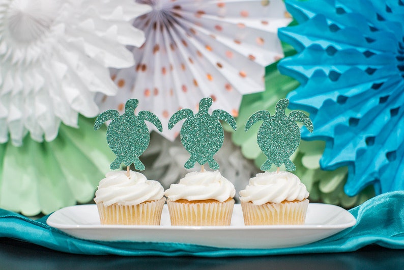 Sea Turtle Cupcake Toppers. Oneder the Sea 1st Birthday. Under the Sea Party Decorations. Mermaid Party Decor. Beach Party Decor. Sea Birthd image 1