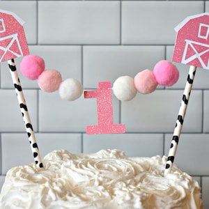 Barnyard Cake Topper, Barnyard Party Decor, Girl Barnyard Birthday, Farm Cake Topper, Girl Farm Birthday, Pink Barnyard 1st Birthday Decor