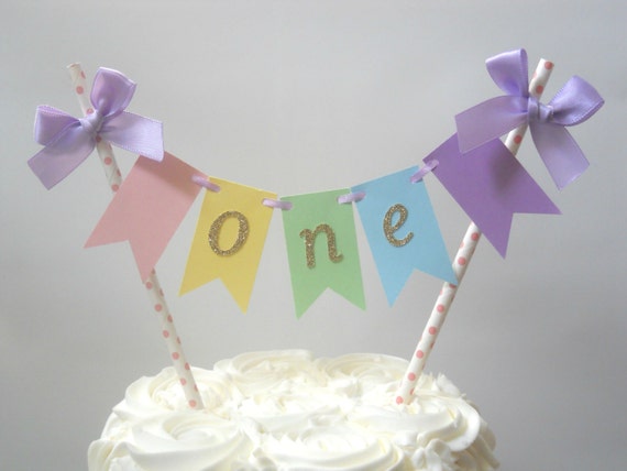 Pastel First Birthday Decor ONE Smash Cake Topper One Cake Bunting First Birthday Smash Cake Topper First Birthday Cake Topper Baby 1st Il_570xn