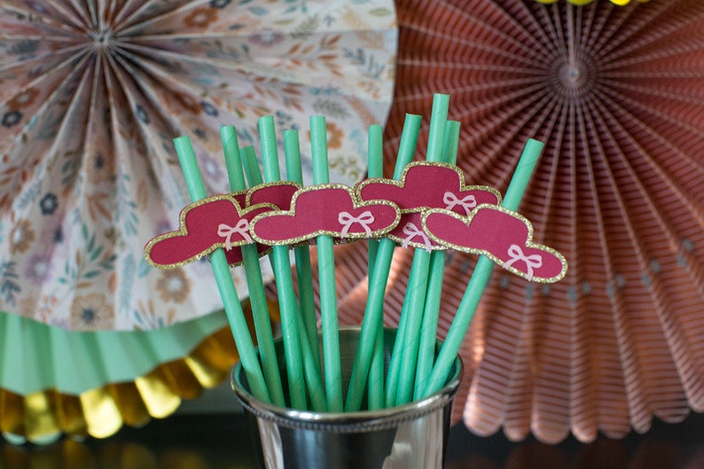 Kentucky Derby Decorations. Derby Party Decorations. Red Hat Paper Straws. Derby Straws. Mint Julep Party. Derby Bridal Shower. Horse Party. image 1