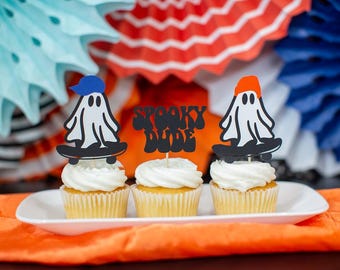 Skateboarding Ghost Cupcake Toppers, Spooky Dude Birthday Party
