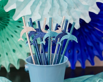 Dolphin Party Straws. Beach Party Decorations. Under the Sea Decorations. Dolphin Birthday Decor. Oneder the Sea. Summer Party Decorations.