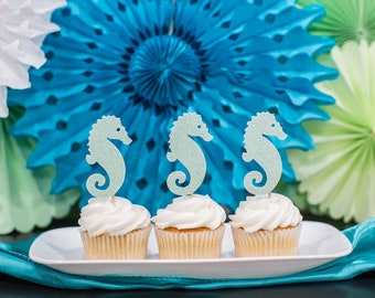 Oneder the Sea Birthday Decorations. Under the Sea Party Decorations. Seahorse Party Decorations. Seahorse Cupcake Toppers. Beach Shower Dec