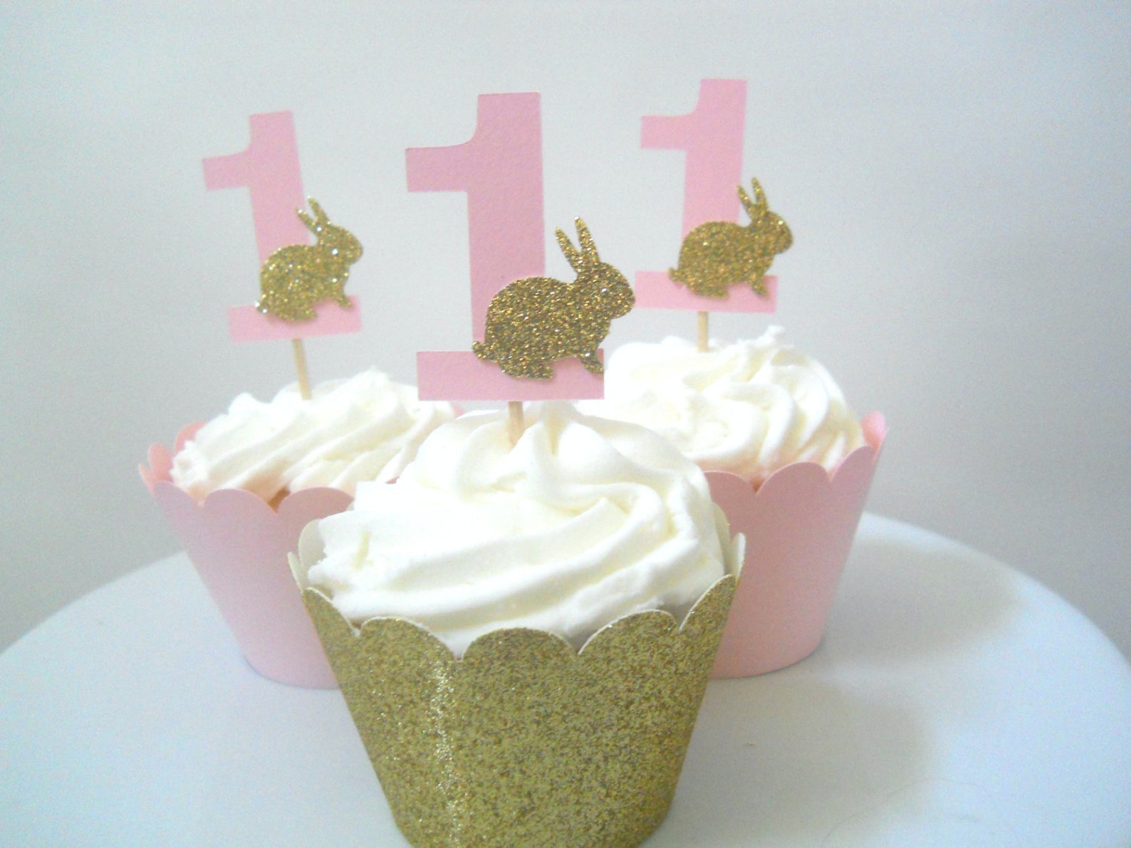 Some Bunny is One Cupcake Toppers Pink Gold First Birthday Decorations ...