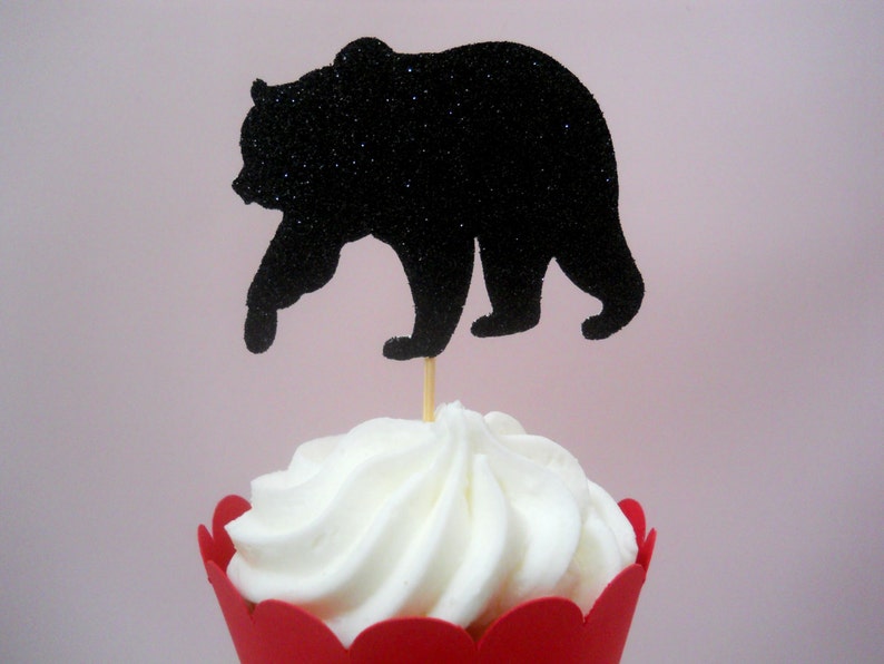 Black Bear Cupcake Toppers. Black Bear Birthday Decor. Black | Etsy