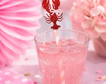 Pink Lobster Party Straws. Pinch Me, I'm One. She Found Her Lobster. 12 count.