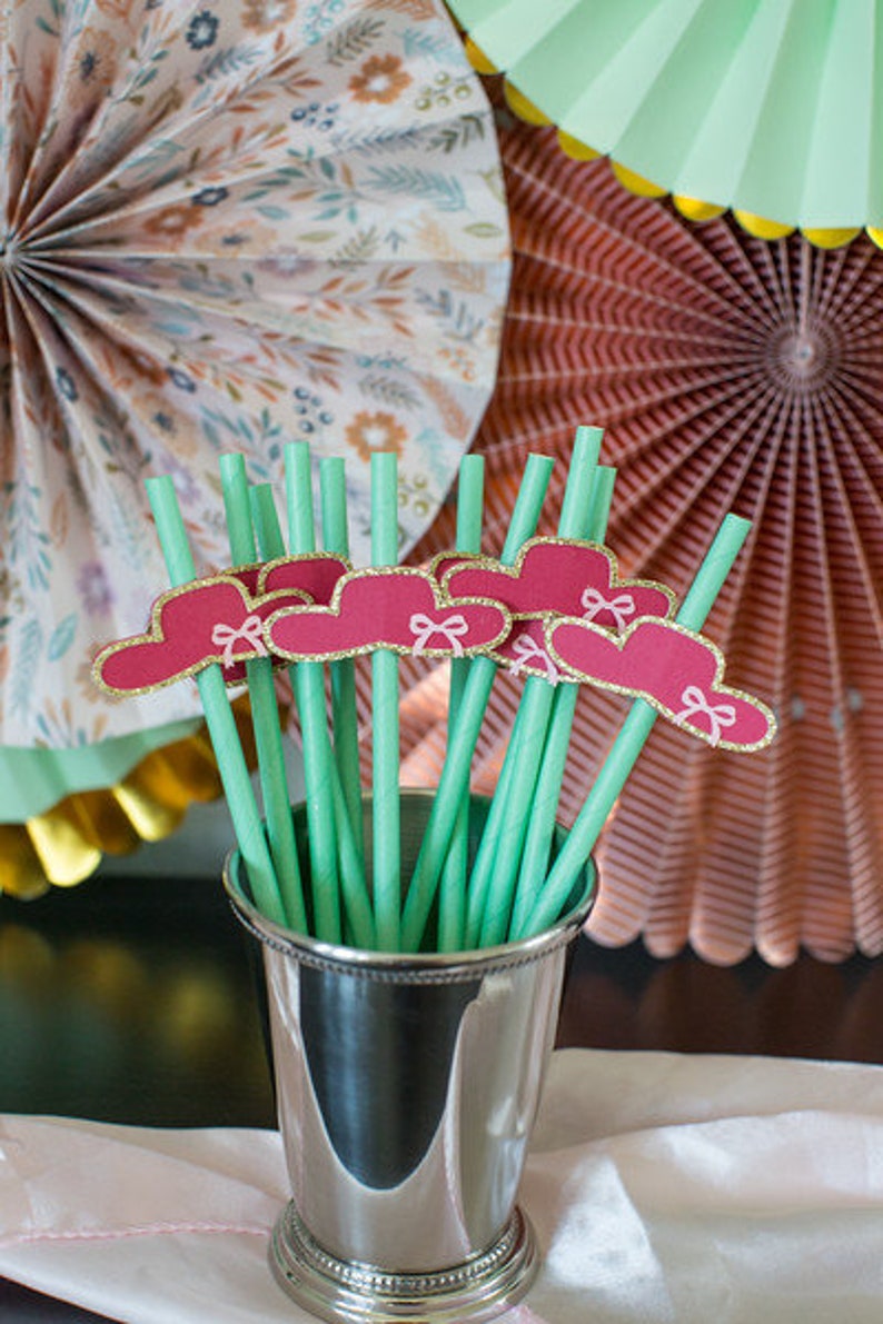 Kentucky Derby Decorations. Derby Party Decorations. Red Hat Paper Straws. Derby Straws. Mint Julep Party. Derby Bridal Shower. Horse Party. image 2