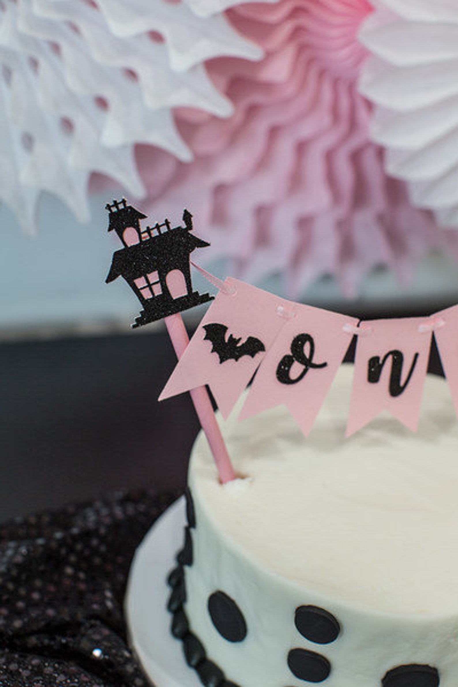 Pink and Black Halloween Cake Topper. Pink and Black Halloween Etsy