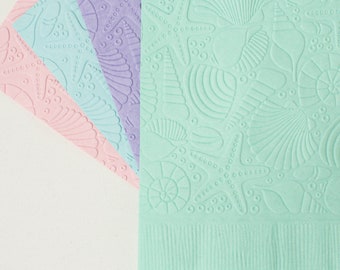 Embossed Seashell Napkins: Pastel Beach Party Decorations, Set of 24