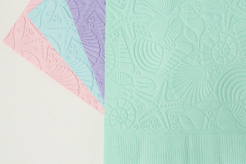 Embossed Seashell Napkins Pastel Beach Party Decorations Set of 24