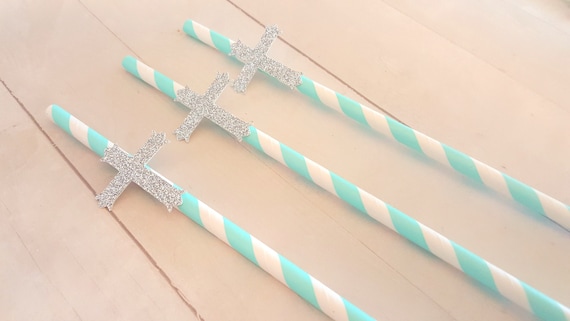 Baptism Decorations, Boy Baptism Decorations, Cross Straws, Cross Party Decorations, Baptism Straws, Boy Religious Party, Boy Confirmation Il_570xn