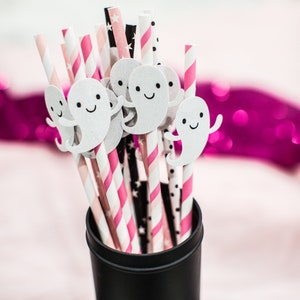 Pink Halloween Decorations. Ghost Party Straws. Pink Halloween Birthday. Ghost Birthday Decorations. Girl Halloween Birthday Decor. image 2