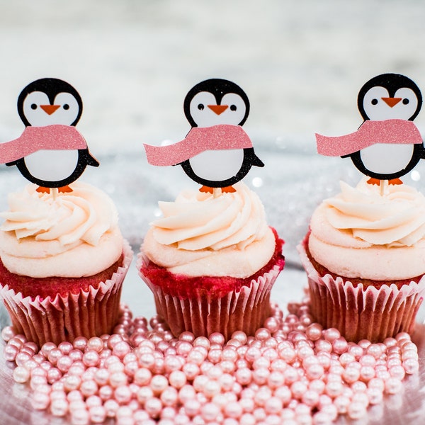 Penguin Cupcake Toppers. Penguin Party Decorations. Winter Onederland Cupcake Toppers. Winter Onederland Decorations. Winter Baby Shower.