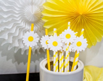 Daisy Paper Straws - Yellow Party Decorations, 12ct