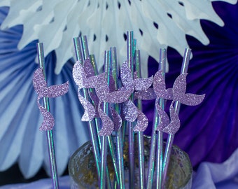 Purple Mermaid Party Decorations. Mermaid Birthday Decorations. Mermaid Party Straws. Trading Tail for Veil. Oneder the Sea Birthday.