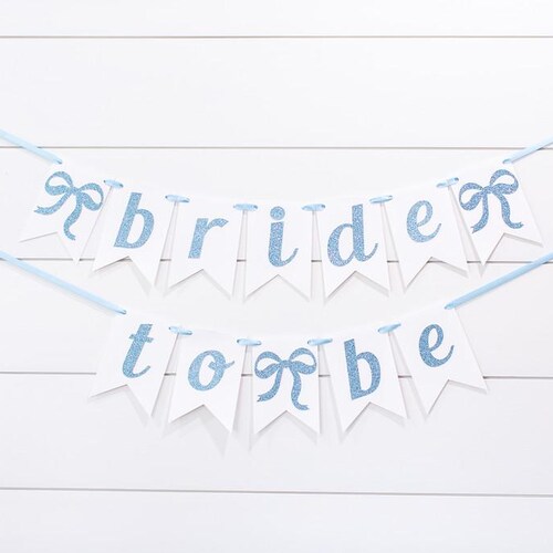 Blue Glitter Bride to Be Banner, Bow Bridal Shower Decor