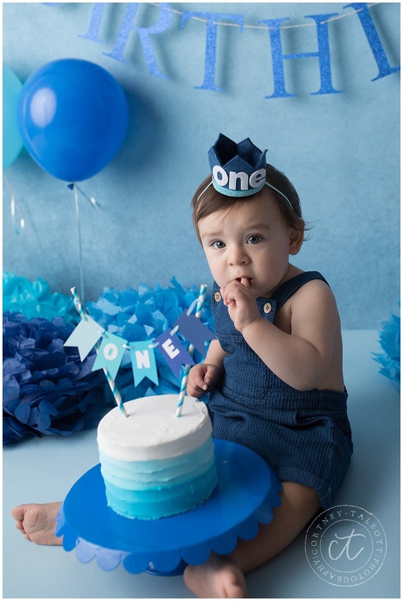 One Cake Topper Boy 1st Birthday Decorations Blue Cake Smash - Etsy