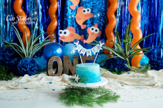 Shark Smash Cake Topper. Shark Party Decorations for Baby. Shark 1st Birthday. Shark First Birthday Decorations. Shark Party. Blue Shark Il_570xn