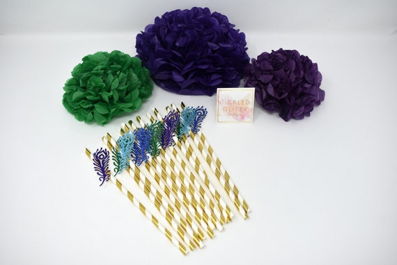 Peacock Party Straws Peacock Party Decorations Peacock Etsy