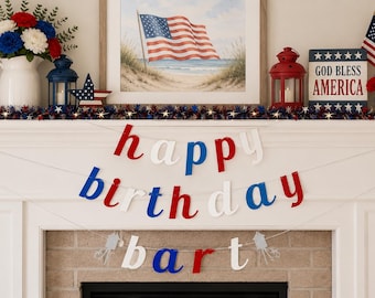 4th of July Birthday Glitter Banner, Little Firecracker Theme