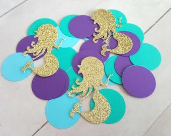 Gold Glitter Mermaid Confetti, Teal & Purple Party Decor