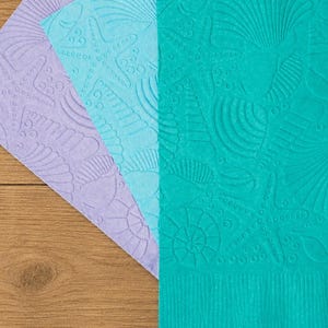 Hand-Embossed Mermaid Napkins, Sea Green Aqua Purple, Set of 24