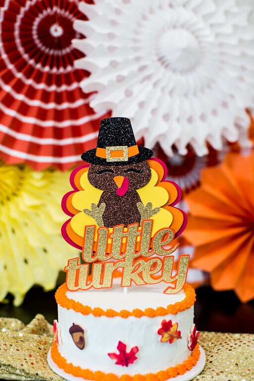 Thanksgiving Kuchen Topper „Happy Thanks Giving“ | Glitzer-Türkei Deko Für Kuchen & Torten | 16,5x13,7 Cm | Wiederverwendbar