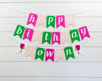 Pickleball Birthday Party Banner, Pink & Green Decorations