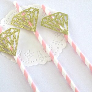 12 Pink Gold Bridal Shower Straws Pink Gold Bachelorette Straws Pink Gold Diamond Straws Engagement Straws Bachelorette Straws Engagement