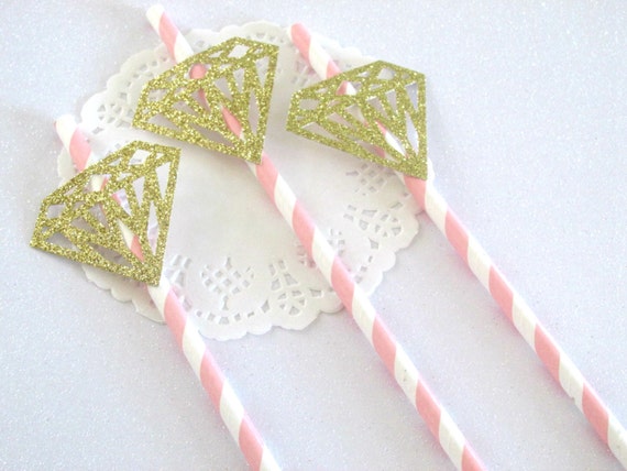 12 Pink Gold Bridal Shower Straws Pink Gold Bachelorette Straws Pink Gold Diamond Straws Engagement Straws Bachelorette Straws Engagement Il_570xn