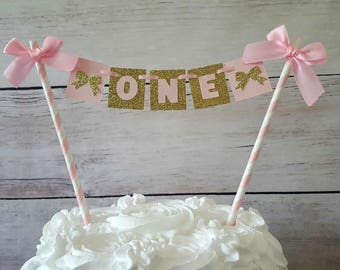 Pink and Gold Smash Cake Topper, Pink and Gold Bow Birthday, Pink and Gold First Birthday Decorations, Pink and Gold 1st Birthday Topper ONE