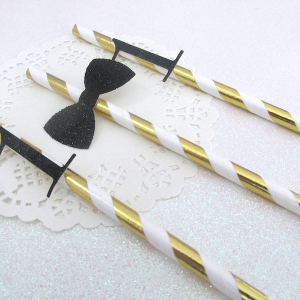 Mr. Onederful Party Decorations Boy First Birthday Decorations Bow Tie Straws  Bow Tie First Birthday Black and Gold First Birthday Decor