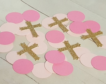 250  Girl Baptism Decor, Cross Confetti, Pink Gold Baptism Decor, Communion Decor, Christening Decor, Blessing Decor, Cross Confetti