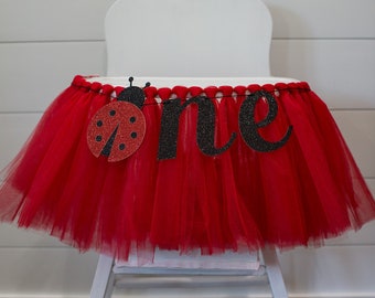 Ladybug First Birthday Decorations. Ladybug Highchair Decorations. Ladybug High Chair Decor. Red Highchair Tutu. Little Lady 1st Birthday.