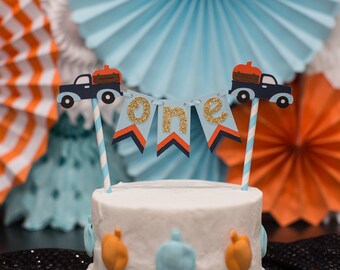 Pumpkin Truck 1st Birthday Cake Topper, Fall Party Decoration