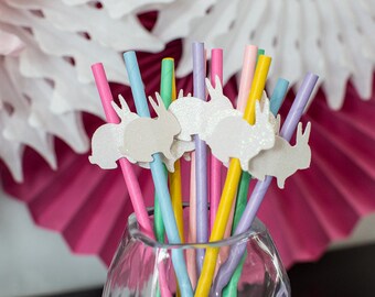 Easter Bunny Straws, Pastel Party Decorations (12 Count)