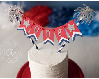 Firecracker 1st Birthday Cake Topper, Fourth of July Party Decor